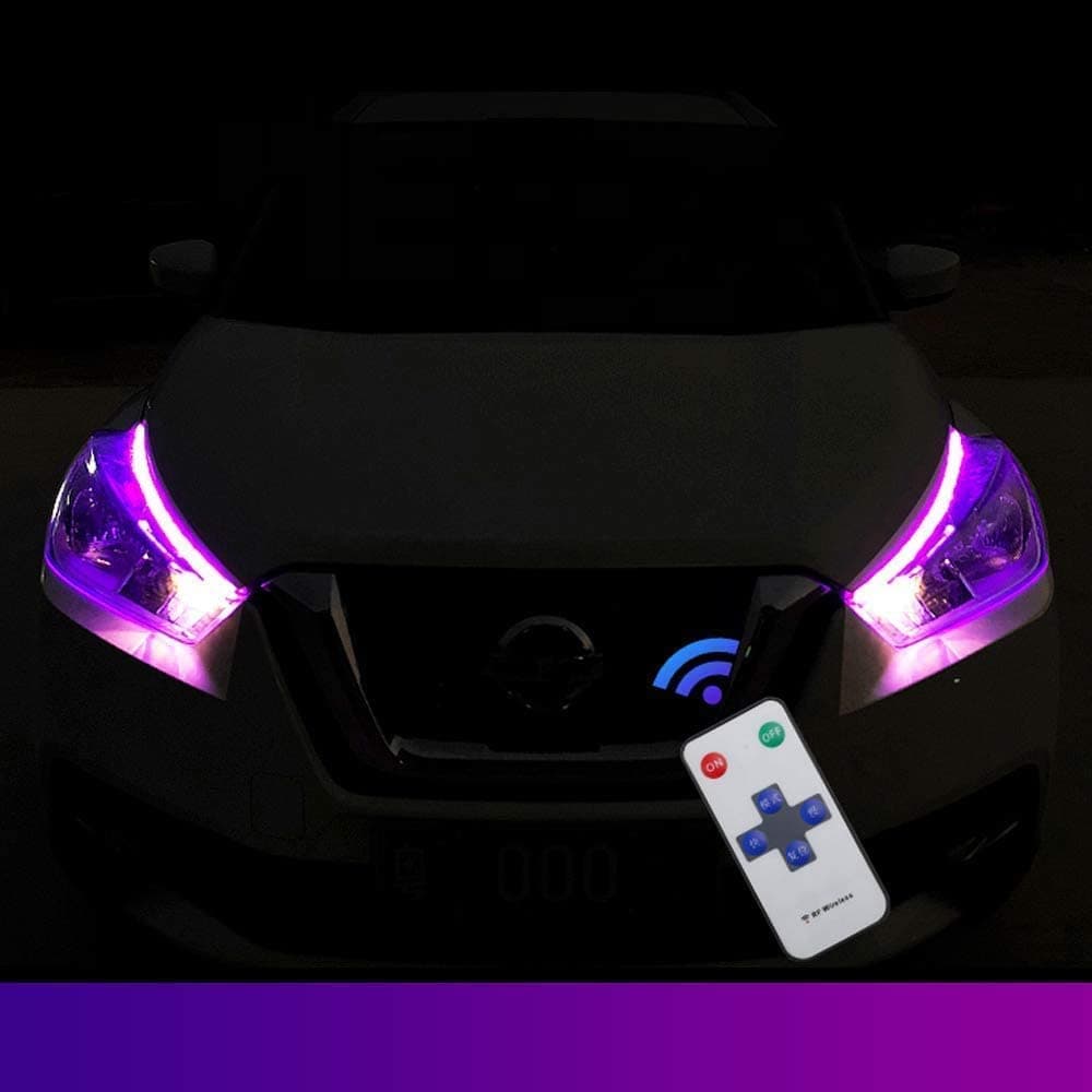 2Pcs 24 Inch Flexible Multicolor LED Car Headlight Strip Lights Waterproof Daytime Running Lights Strip RGB DRL Turn Signal Lights Switchback Light (no disassembling Needed)