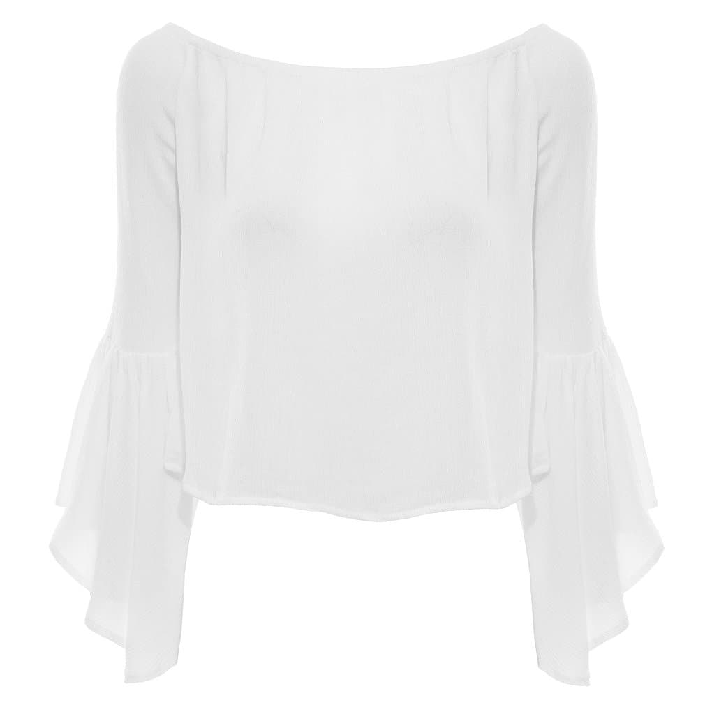 Sushi Kong Women's Solid Off Shoulder Crop Top,White,Large