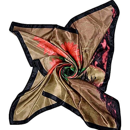 DG Fashion 35" Silk Like Neckerchief Women's Big Square Hair Scarf (Khaki)