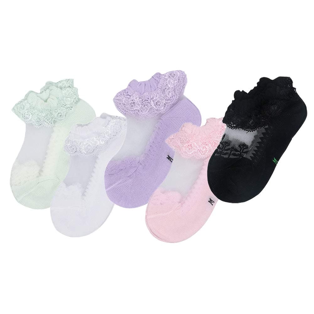 Ehdching Pack of 6 Baby Toddler Girls Eyelet Ruffles Lace Frilly Socks Newborn Infant Cotton Princess Dress Ankle Socks(0-4T)