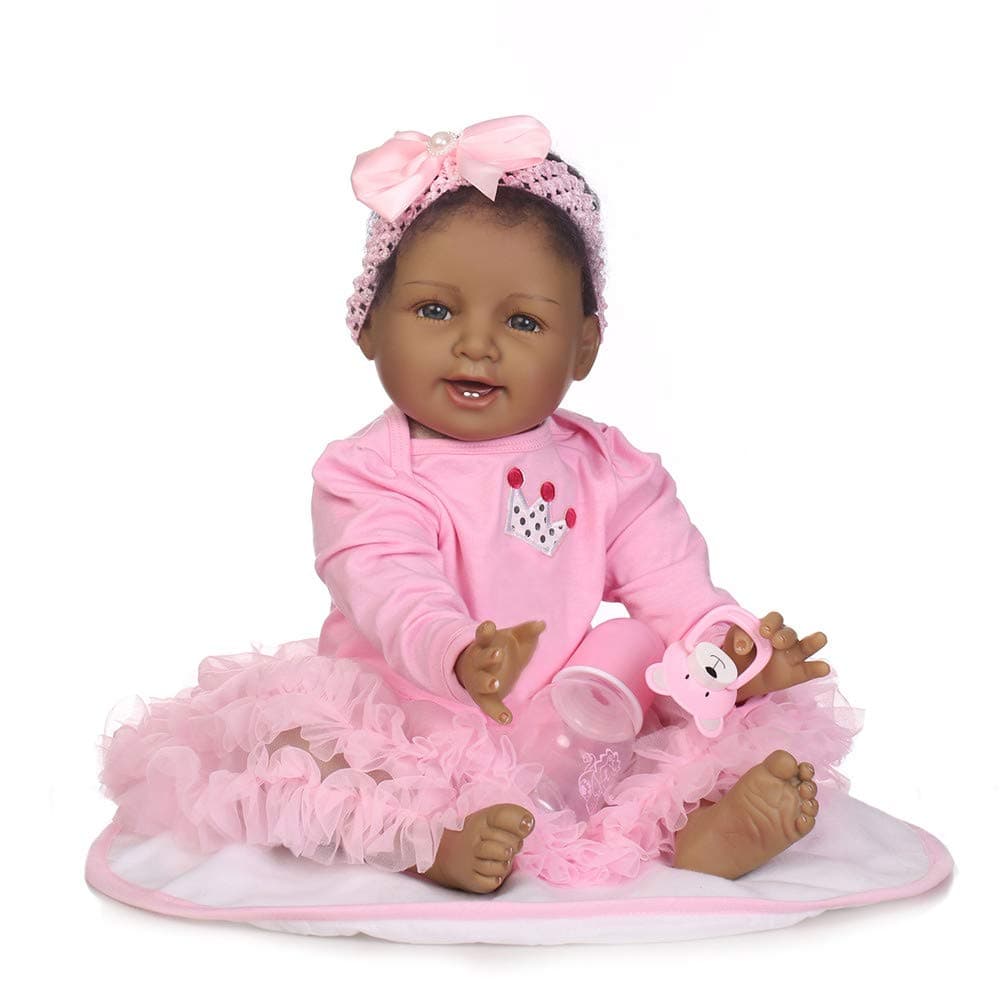 Zero Pam Biracial Reborn Baby Doll Lifelike Black African American Toddler Baby Girl 22 Inches Cute Realistic Baby Dolls That Look Real Black Skin Newborn Girl with Weighted Body Kids Toys