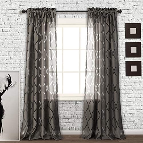 MYSKY HOME Burnout Sheer Curtain Panels Rod Pocket Semi-Transparent Simple Lines Design for Living Room, Chocolate, 52 by 84 Inch, Set of 2 Drapes