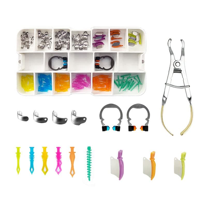 Sectional Contoured Matrices Set, Dental Sectional Matrix System, Matrix Bands, Nickel Titanium Clamping Ring, Dental Interdental Wedges (Matrix System A3)