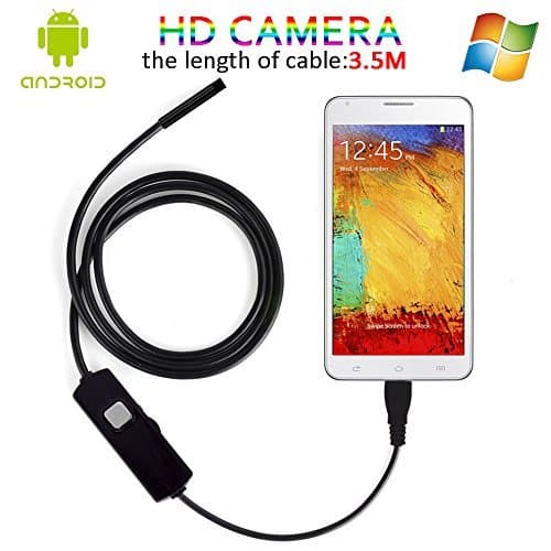 Android Endoscope Camera, USB Microscope 5.5MM Lens Mini Borescope HD Endoscope Inspection & Car Testing Camera With Mirror & Hook (3.5M/11.5Ft)