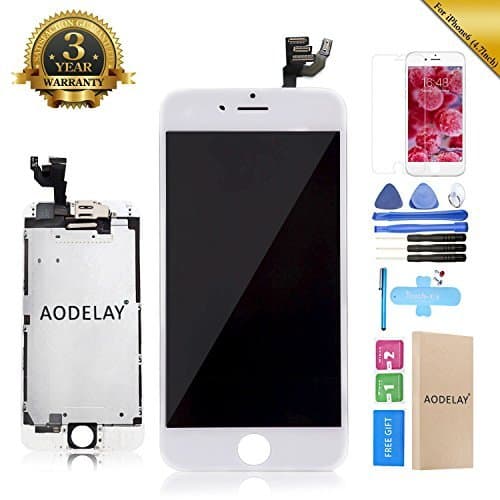 LCD Touch Screen Display Digitizer Replacement Assembly Full Set Compatible For iPhone 6 4.7 Inch Repair Tool Kit (White)