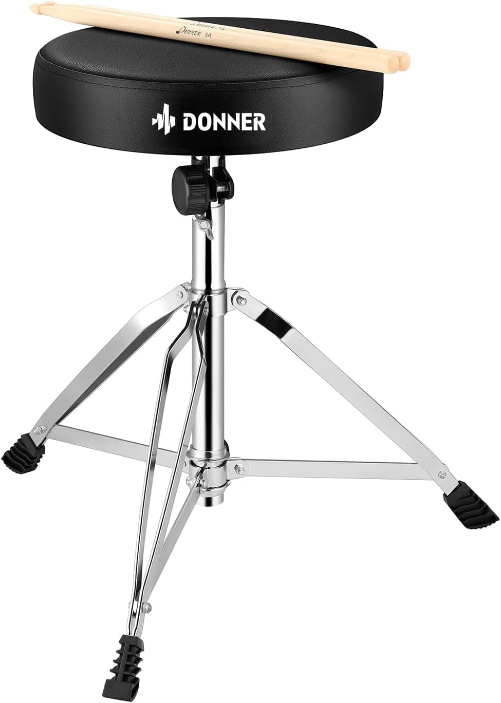 Donner Drum Sloan, 18.9 - 22.8 inches (48 - 58 cm), Height Adjustment, Drum Stool, Foldable, Drum Chair, Made of Maple Drum Stick Included