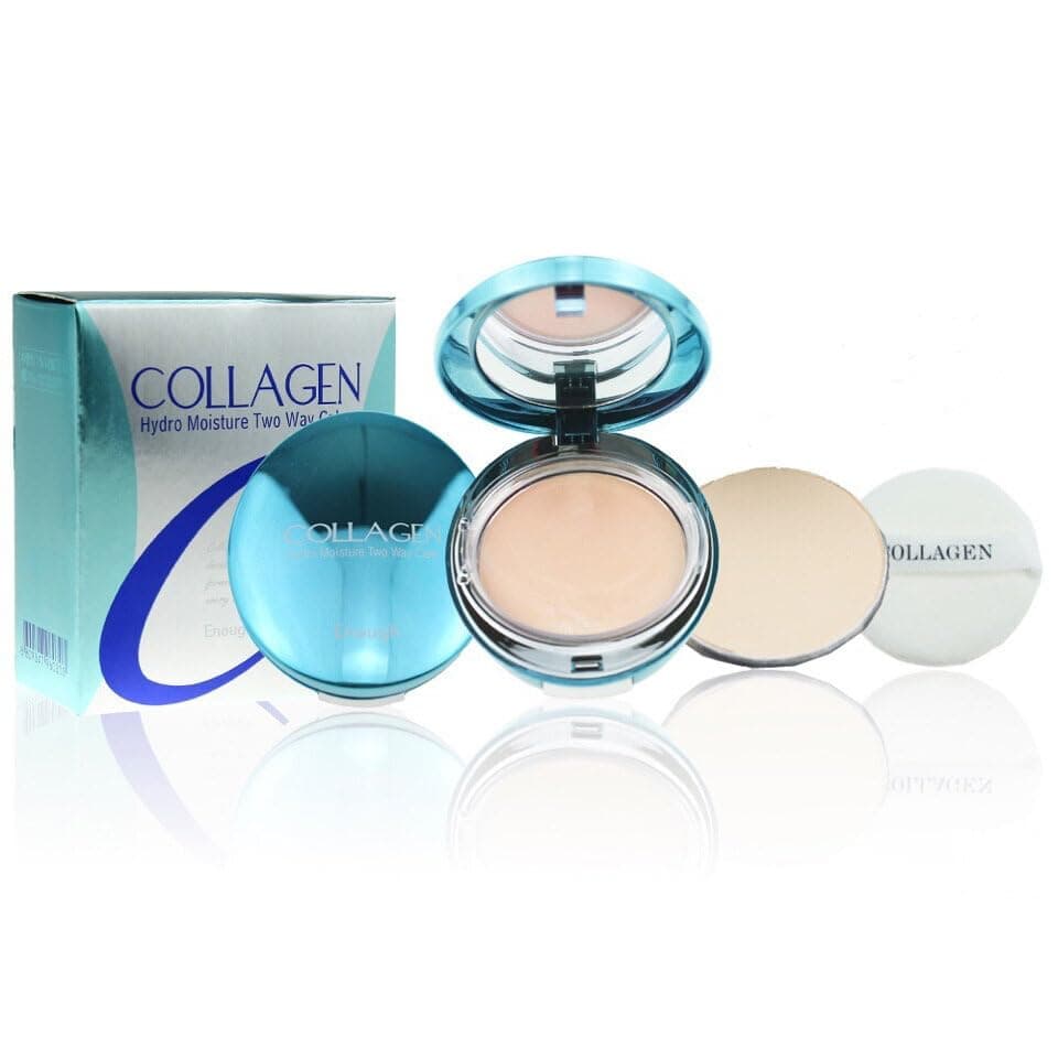 Collagen Hydro Moisture Two Way Cake, Korean Makeup Setting Powder Foundation with Refill, Full Coverage Pressed Powder for Face with SPF25 (21 Transparent Beige)