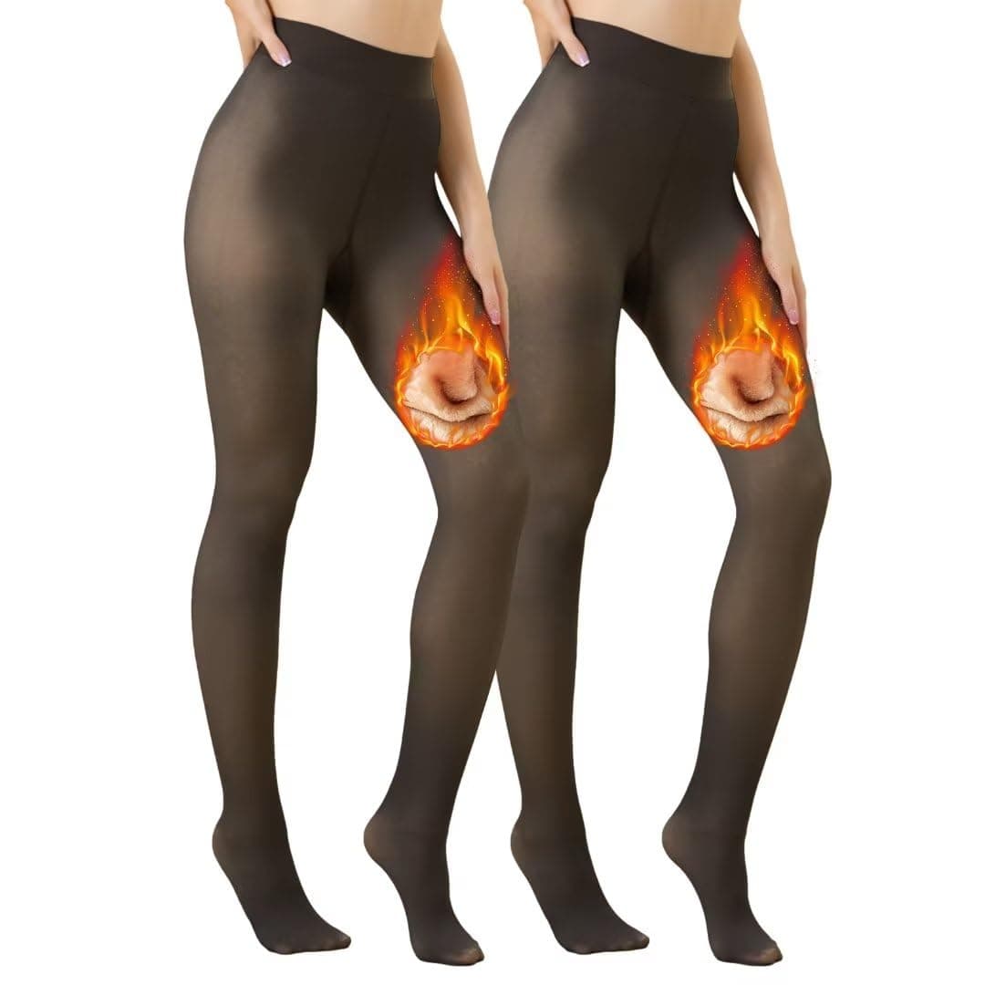 Vertvie 2 Pairs Fleece Lined Tights for Women Thermal Pantyhose Fake Translucent Winter Warm Tights Thick Leggings