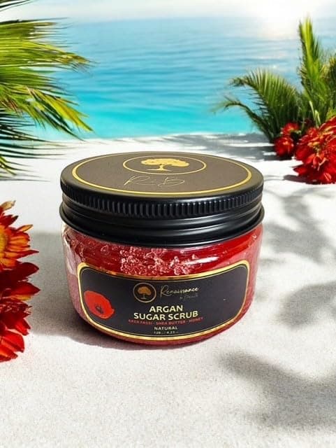Moroccan Sugar Scrub - Exfoliating, Hydrating, Detoxifying Skin Treatment for Body, Natural, made with (Aker Fassi, Argan, Shea Butter & Honey, 8.45 Fl oz) for Instant Radiance!