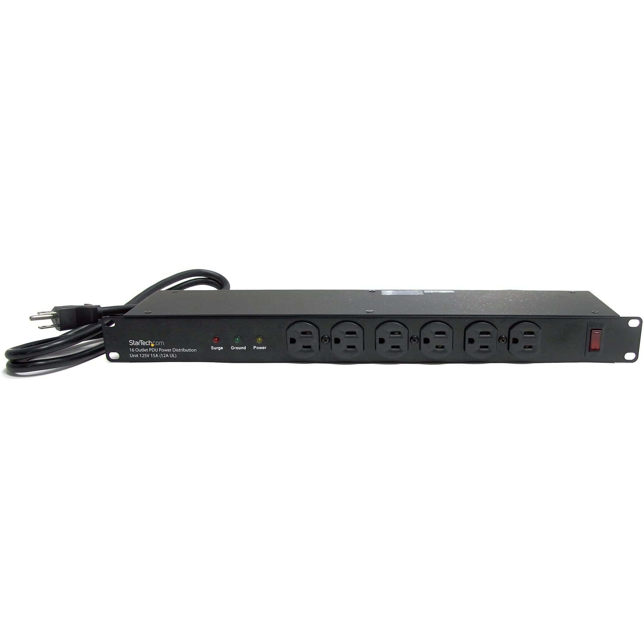 16 Outlet Horizontal 1U Rack Mount PDU Power Strip for Network Server Racks - Surge Protection - 120V/15A - 6ft Power Cord (RKPW161915)