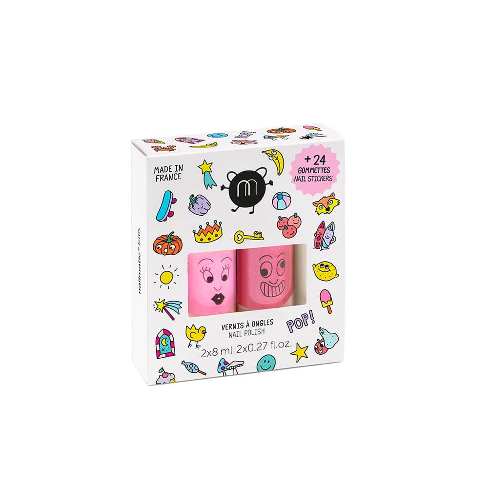 Nailmatic Pop Nail Polish & Stickers - Water Based Nail Polish & Sticker Set for Kids, Washable & Easy to Remove, Safe Formula, Suitable for Ages 3+