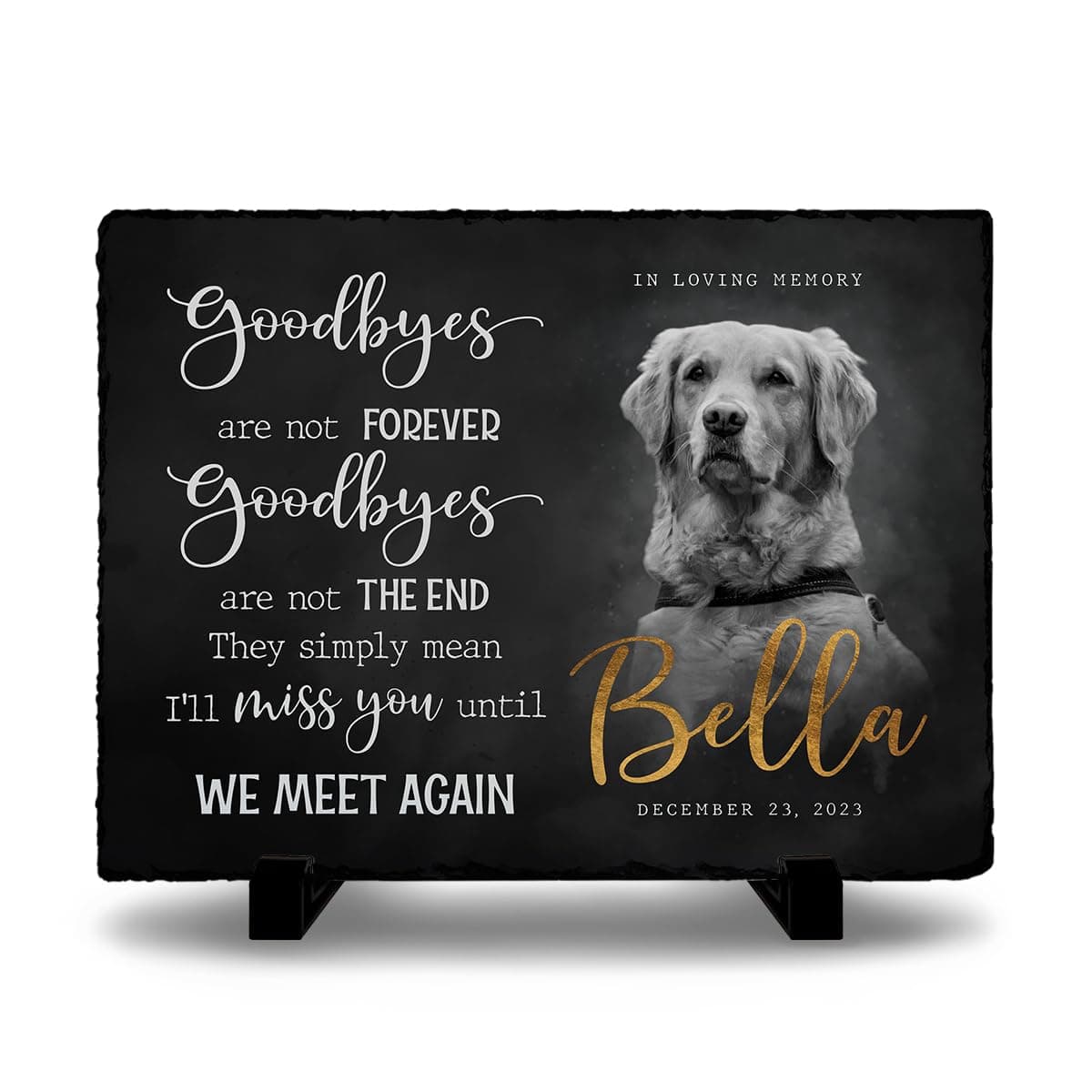 Custom Rectangular Memorial Stone - 'Goodbyes are Not Forever' - Dog House Outdoor Garden Decor, Photo Design - Meaningful Gifts for Cat Lovers Mourning a Pet