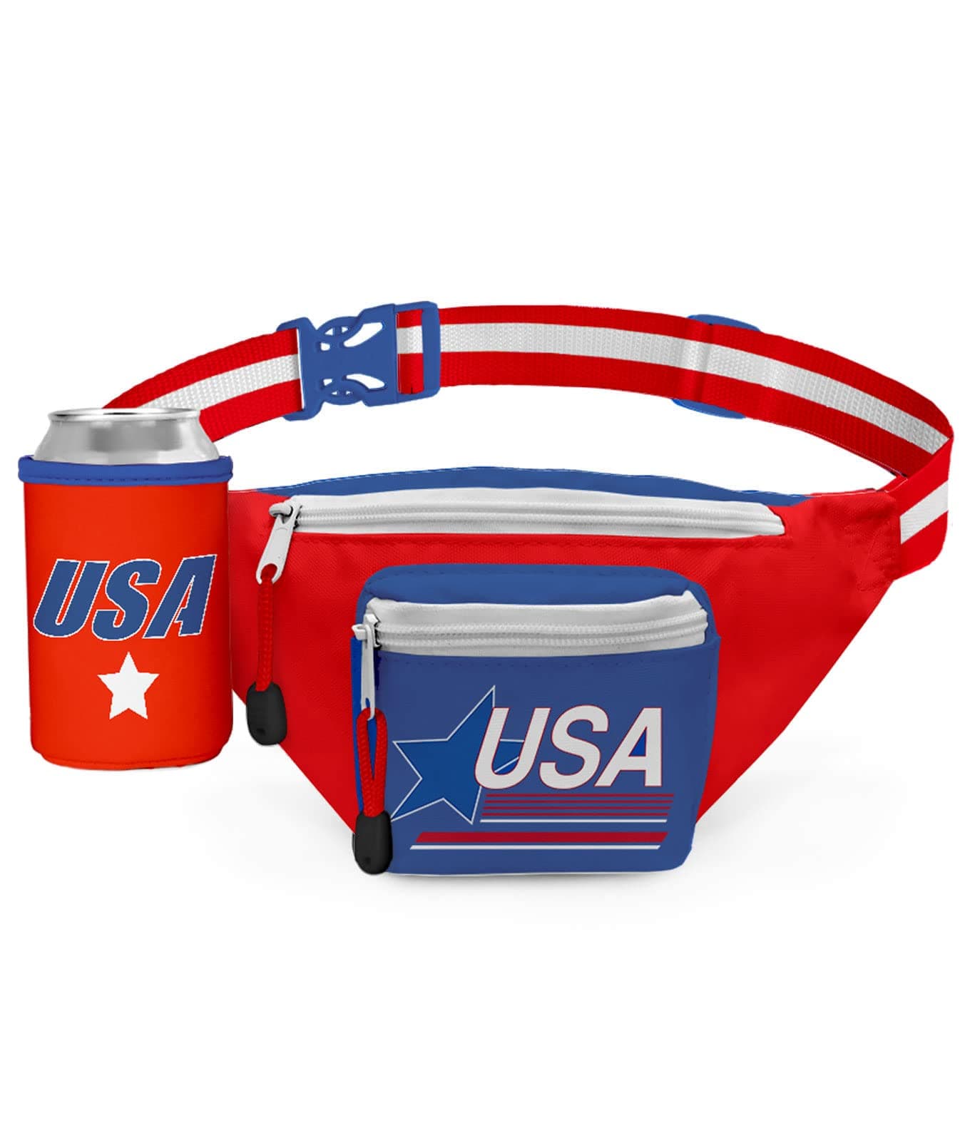 American Flag Fanny Packs with Drink Holder - USA Fanny Pack for 4th of July BBQ, Pool Party and Events