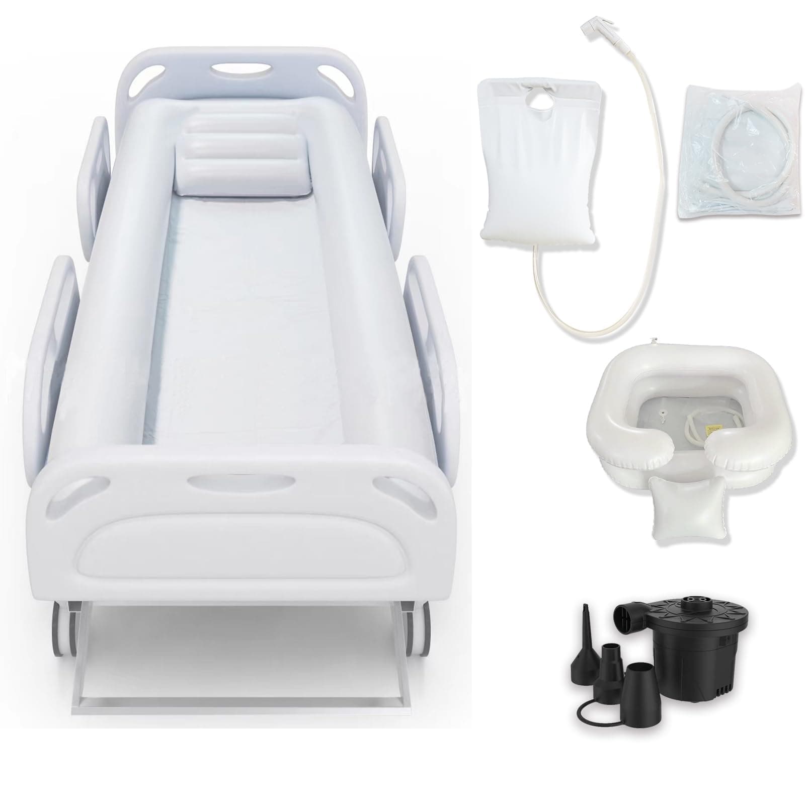 Medical Inflatable Bathtub,Bed Bath,Medical PVC Bedside Shower bathtubKit,Bed Shower for Patients with Reduced Mobility,Bedside Water Bag+Electric air Pump+Medical Inflatable Shampoo Basin