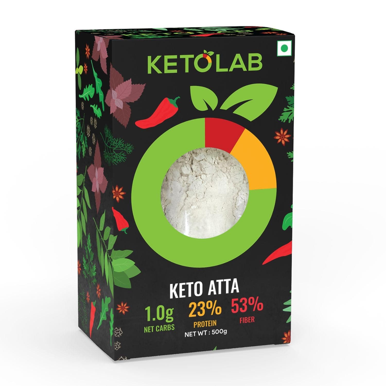 Keto Aata Flour, 500 Gms, 1 Pack, 1g Net Carb & 23% High Protein/Soft Roti, Identical to Wheat Flour, Ultra Low Carb, Pre-Biotic High Fibre, Low GI, Keto Diet, Weight Loss, Diabetic Friendly