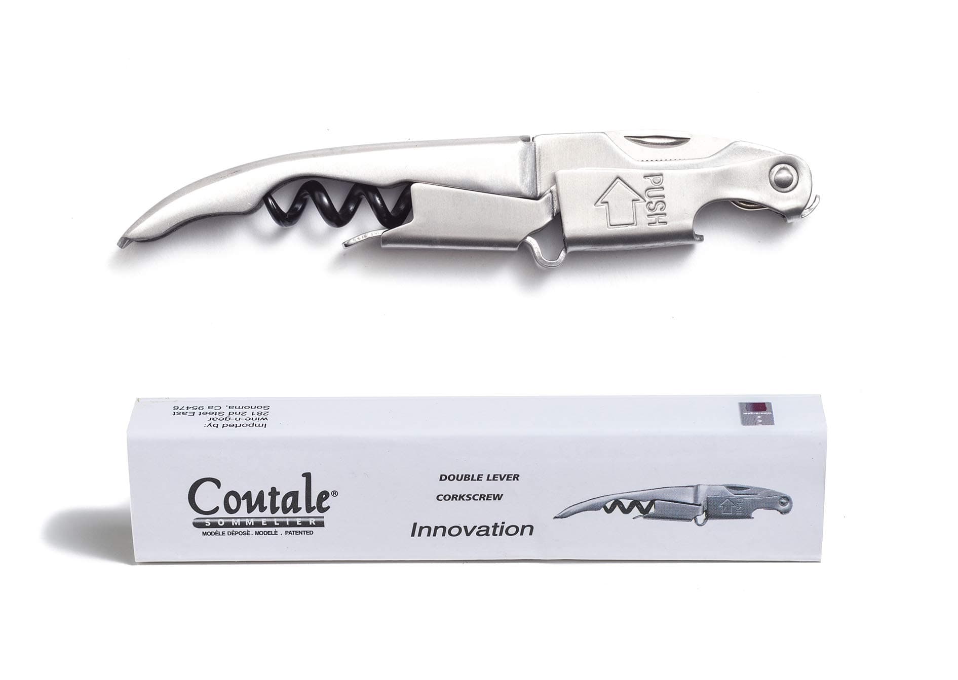 Innovation Stainless Steel By Coutale Sommelier - The French Patented Spring-Loaded Double Lever Waiters Corkscrew and Wine Bottle Opener