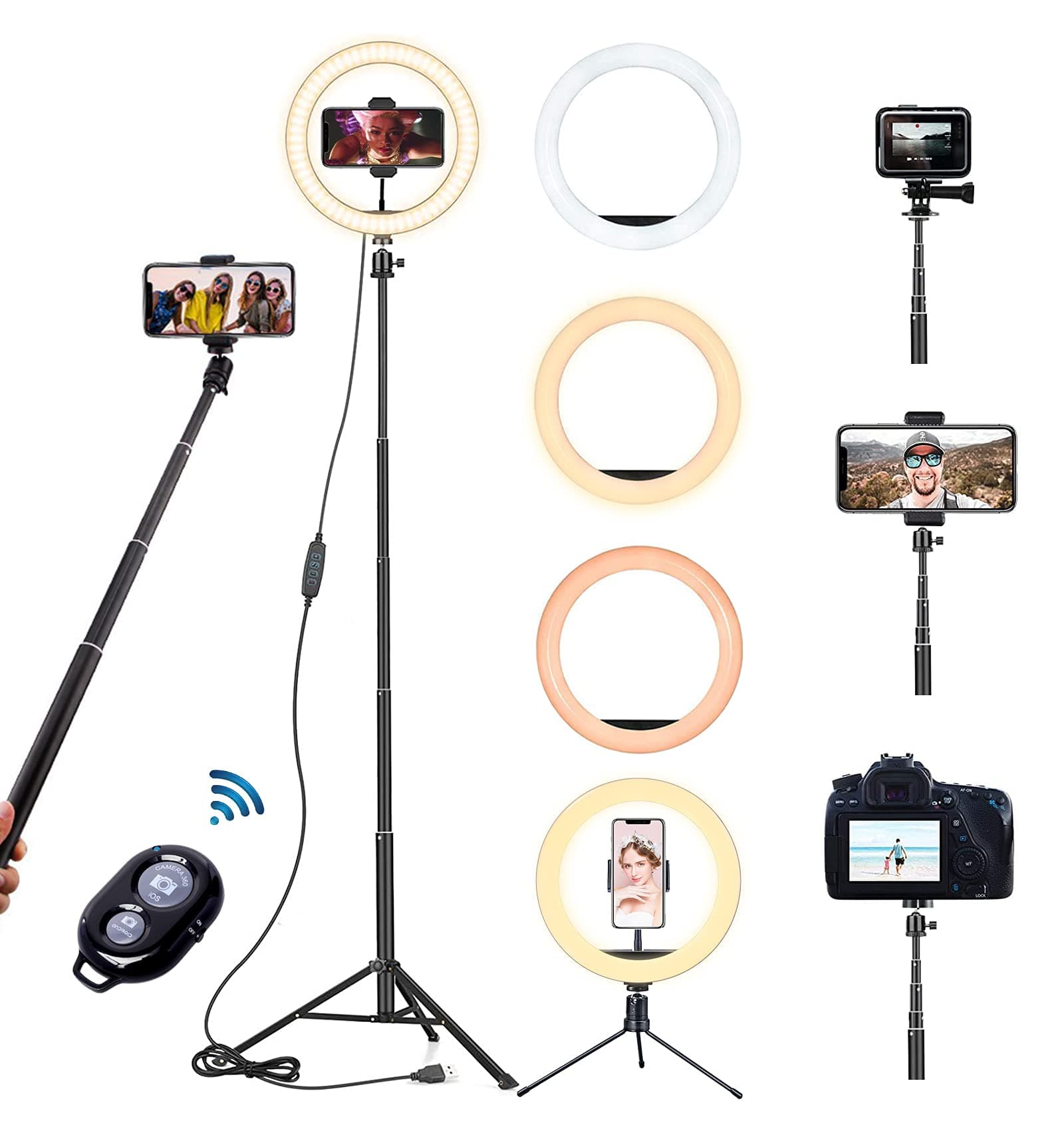 10" Selfie Ring Light W 51"/130cm Adjustable tripod Stand for All Phone W Remote/Cell Phone Holder,3 Color Modes LED RingLight for iPhone Android Tiktok/YouTube Video/Photography/Live Stream/Recording