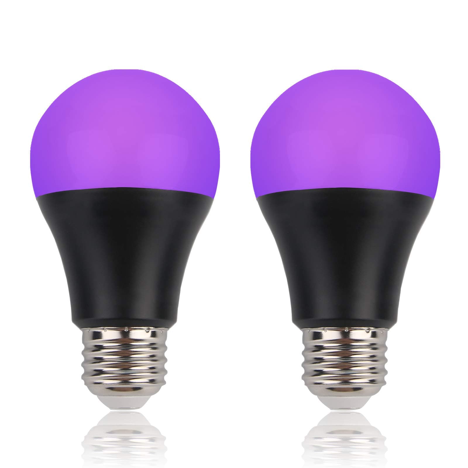 GREENIC UV Led Black Light Bulb 2 Pack, 8W (60W Equivalent) A19 E26 Blacklight Bulb UVA Level 385-400nm, Glow in Dark for Body Paint Club Party Neon Posters