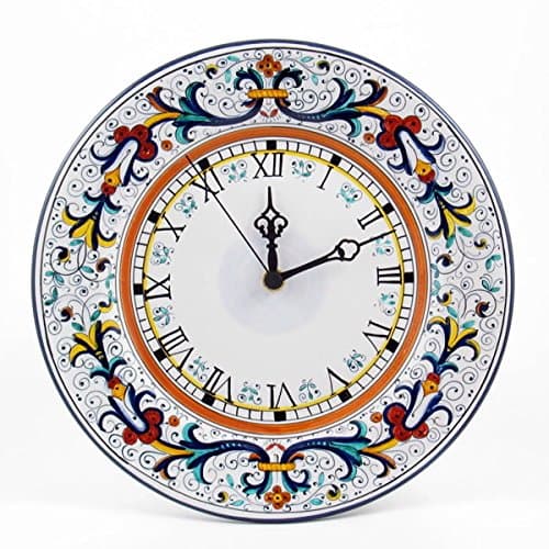 Hand Painted Italian Ceramic 9.8-inch Wall Clock Ricco Deruta Blu - Handmade in Deruta