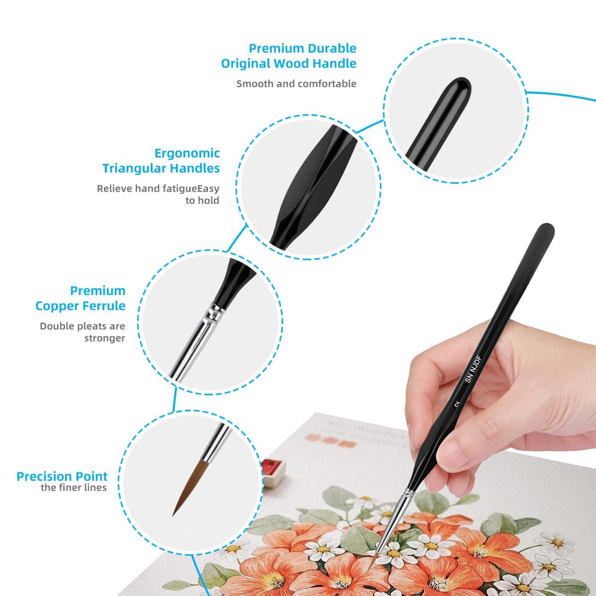 Black miniature paint brushes