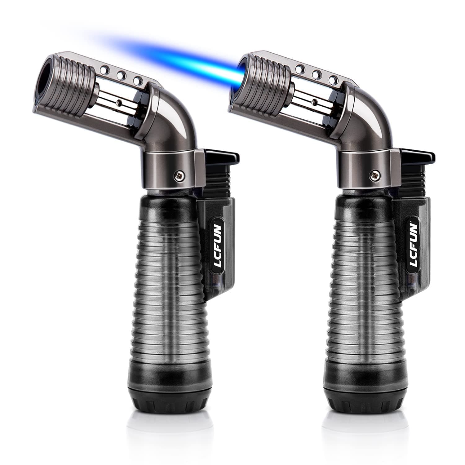 LcFun Torch Lighter 2 Pack Refillable Gas Butane Lighter - Windproof Flame Single Jet for Candle, Campfire, Outdoor Fire Pit, Grill, Camping - Butane NOT Included
