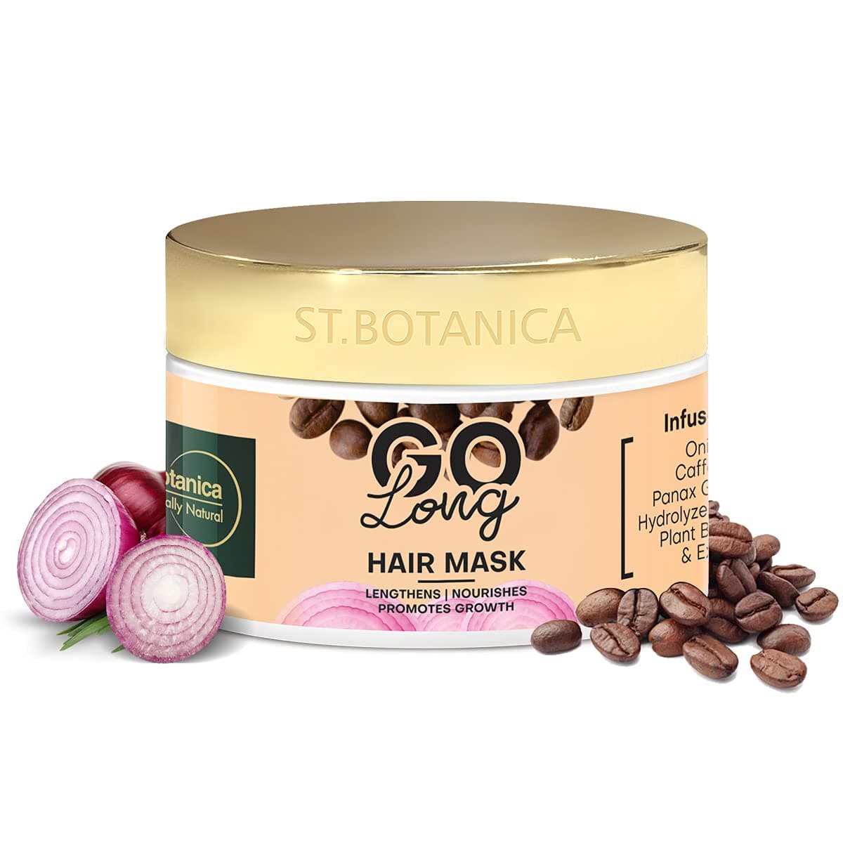 St.Botanica GO Long Hair Mask, 200ml with Onion Oil, Caffeine, & Panax Ginseng to Boost Hair Density & Lengthen Hair | No Parabens & Sulphates | Vegan & Cruelty Free