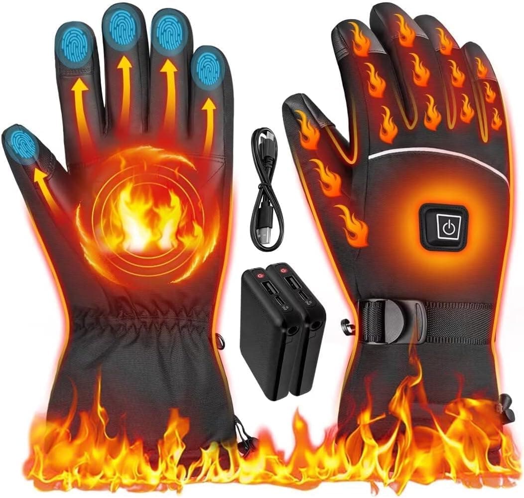 Heated Gloves for Men - Rechargeable Electric Battery Heated Gloves for Men and Women Touchscreen Winter Thermal Glove with 3 Heating Levels Waterproof Heated Gloves for Hunting（JRST-1）