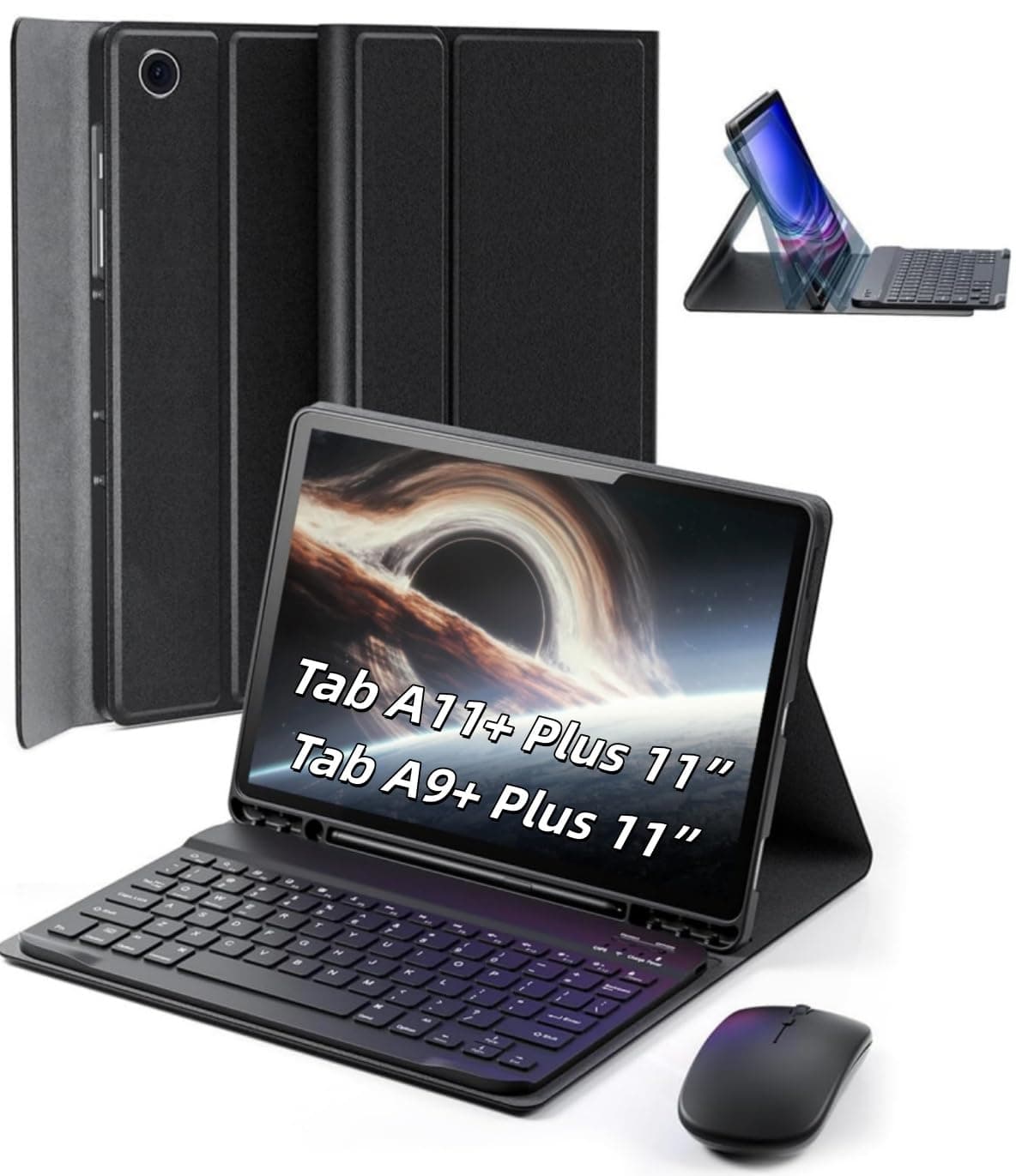 Case Keyboard for Samsung Galaxy Tab A9+ / A11+ Plus 2023/2025 11 Inch - Mouse and Detachable Magnetic Keyboard, Slim Case with S Pen Holder, Auto Sleep/Wake (Black)