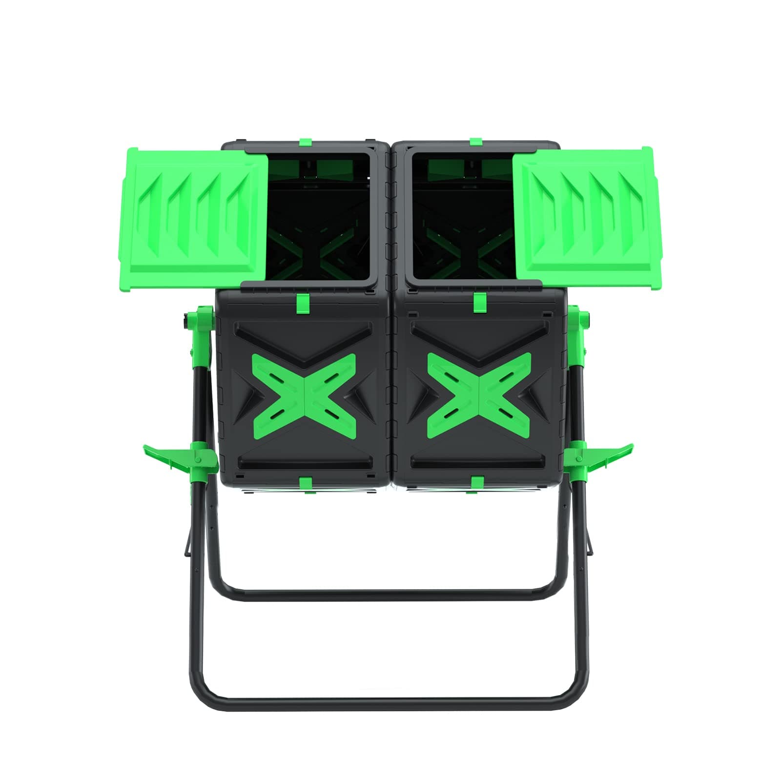 Large Dual Chamber Compost Bin Tumbler Outdoor Garden- Easy Rotating- Sturdy Steel Frame-Fast Composting (Green, 2 × 18.5 Gallon)