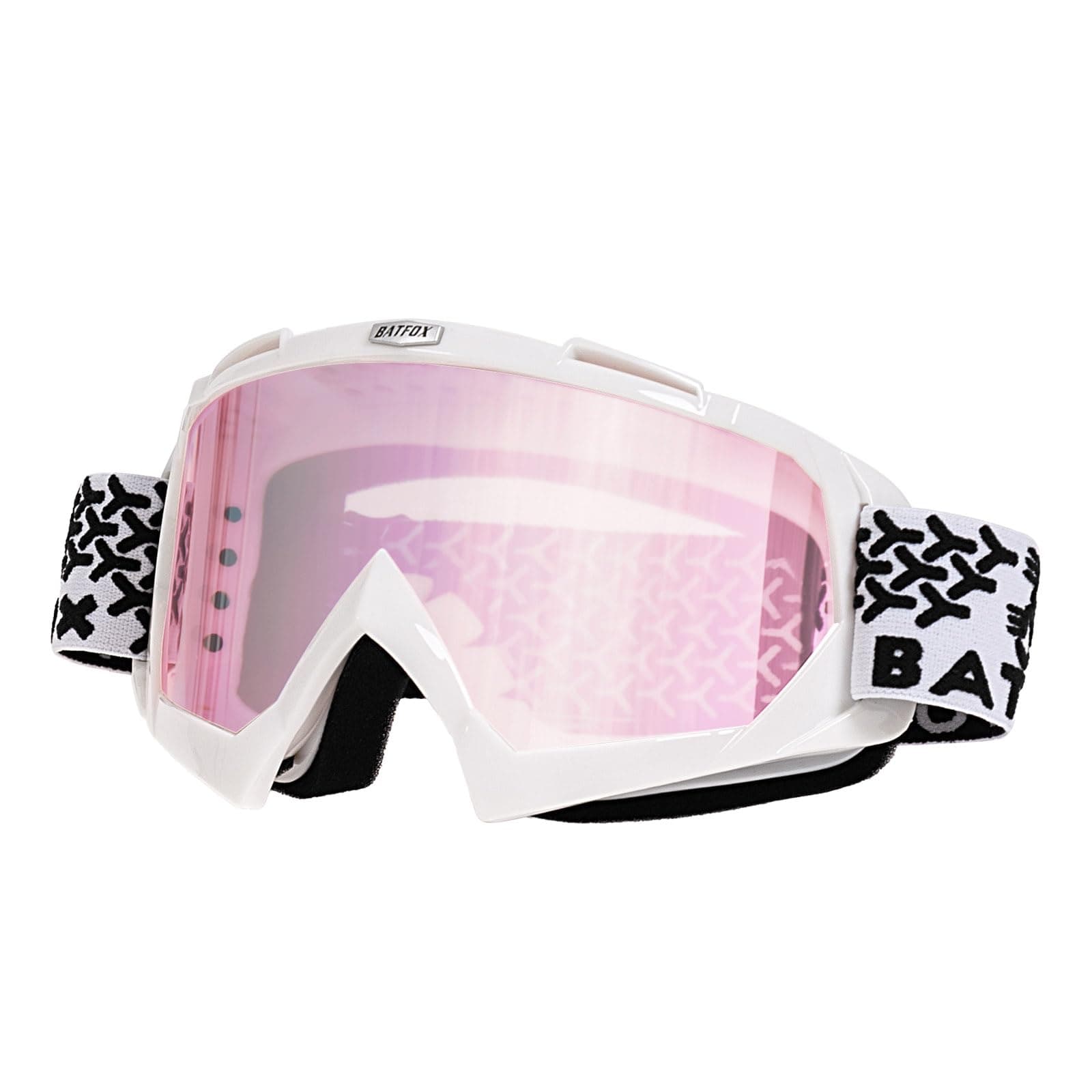 BATFOX Motorcycle Glasses Goggles Dirt Bike Motocross Safety ATV Tactical Riding (White-pure Pink)