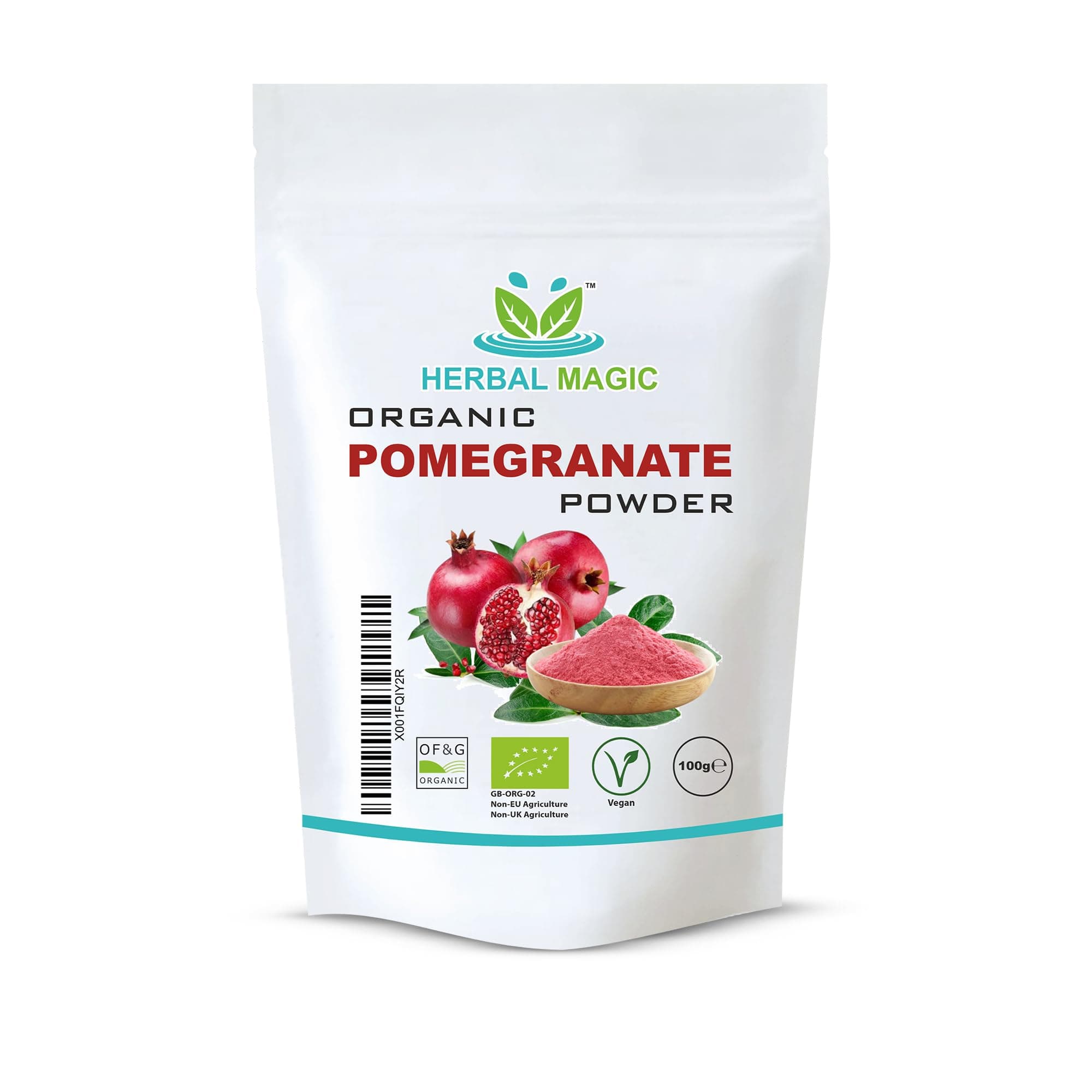 Herbal Magic Natural Pomegranate Powder, RAW Spray Dried Fruit Powder, Non GMO,Blend, Premium Quality Powder Natural Sweetener for Super Smoothie,Milkshake,Baking-100g