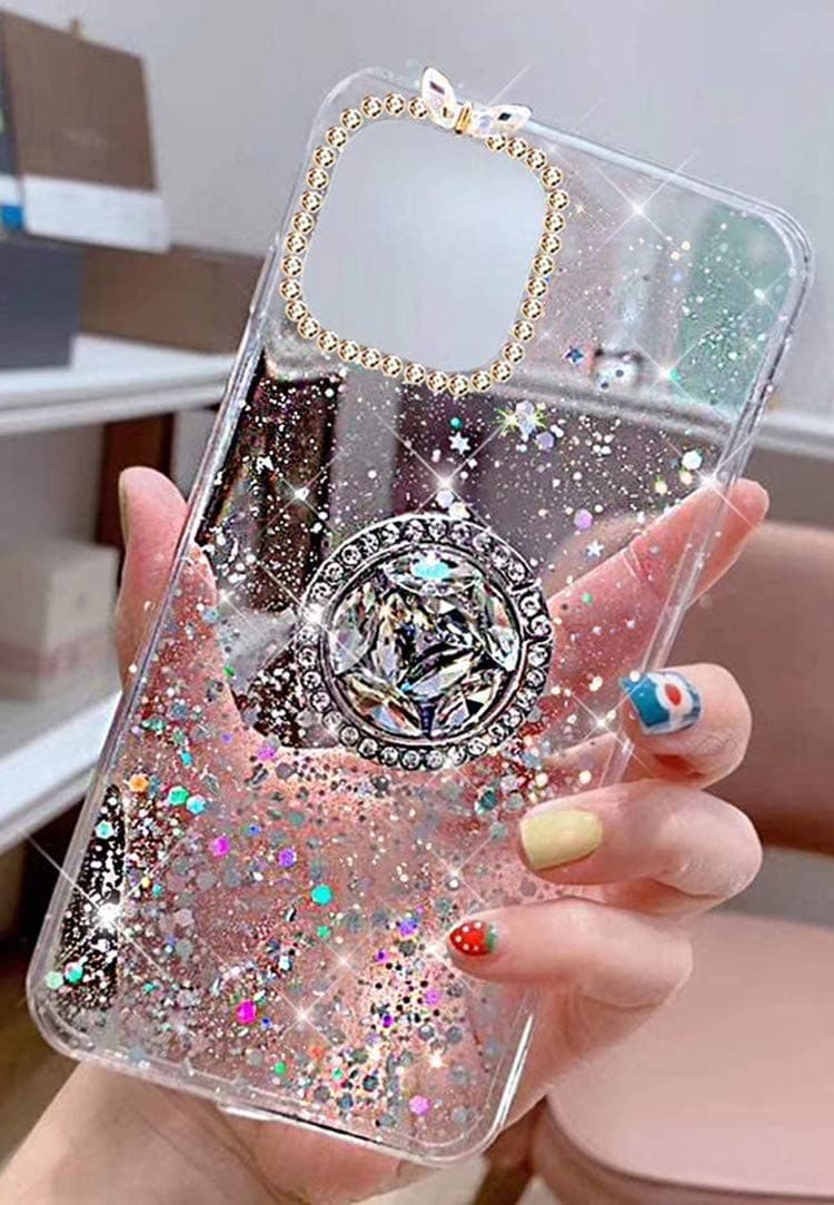 LozeguycCompatible with Galaxy A52 5G Case for Women with Ring Stand Luxury Fashion Love Design Samsung Galaxy A52 Sparkle Cute Girly Cases Glitter Samsung Galaxy A52 5G-Clear