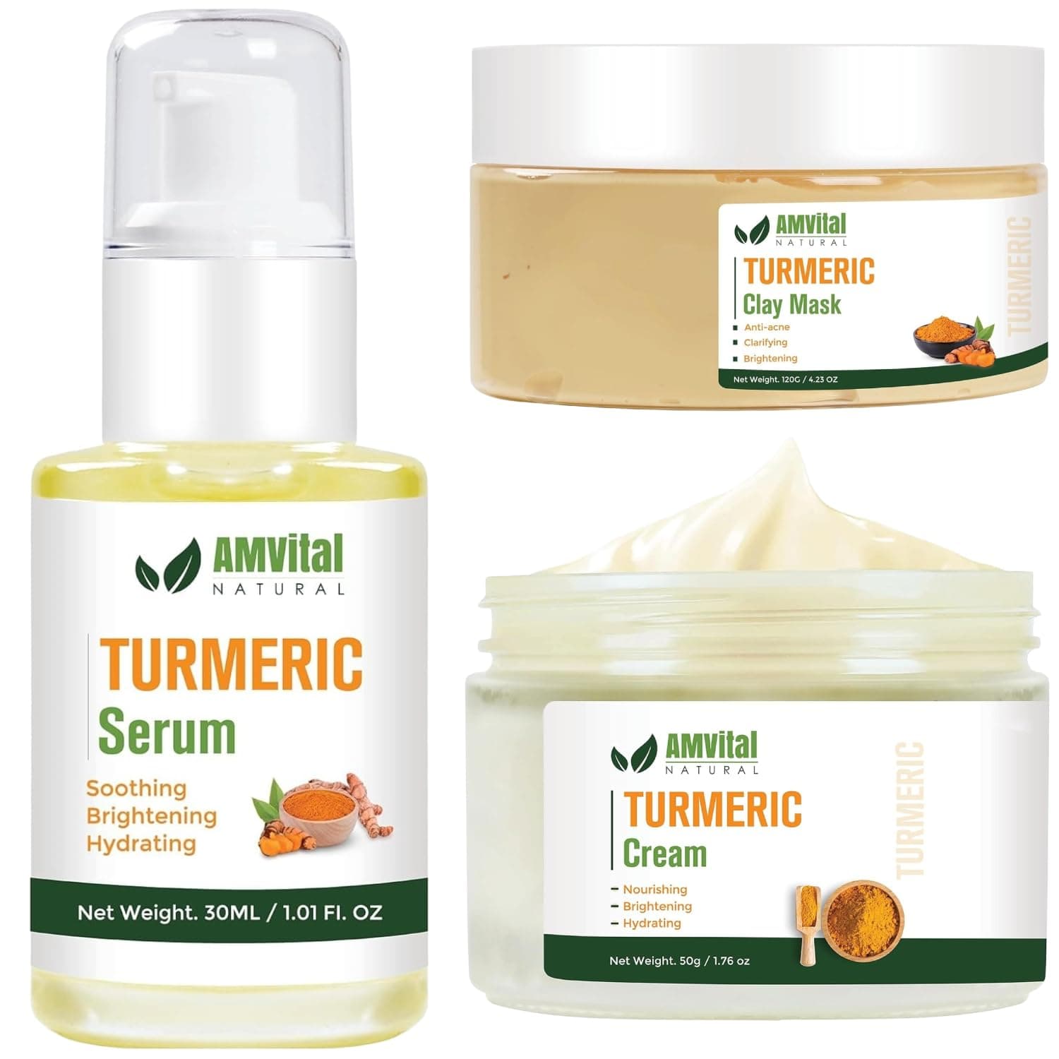 AMVitalTurmeric Skincare Trio - Turmeric Mask, Turmeric Serum, and Turmeric Cream - Handcrafted, All-Natural Formulas - Suitable for All Skin Types