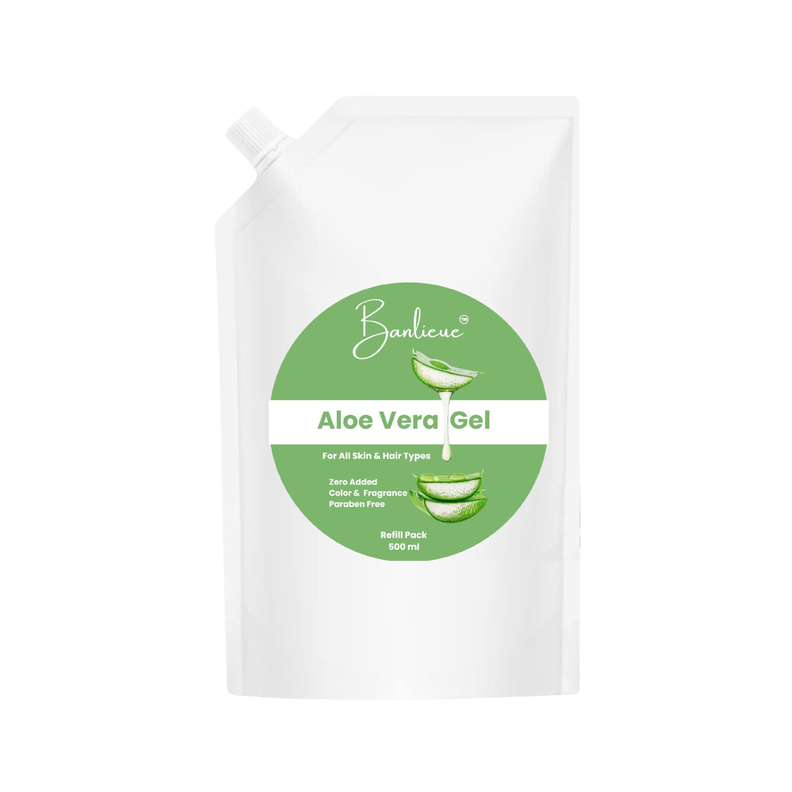 Banlieue Aloe Vera Gel Refill Pack | Pure & Natural Skincare Solution for All Skin & Hair Types | Soothing & Nourishing | Refreshing Hydration | 500 GRAM