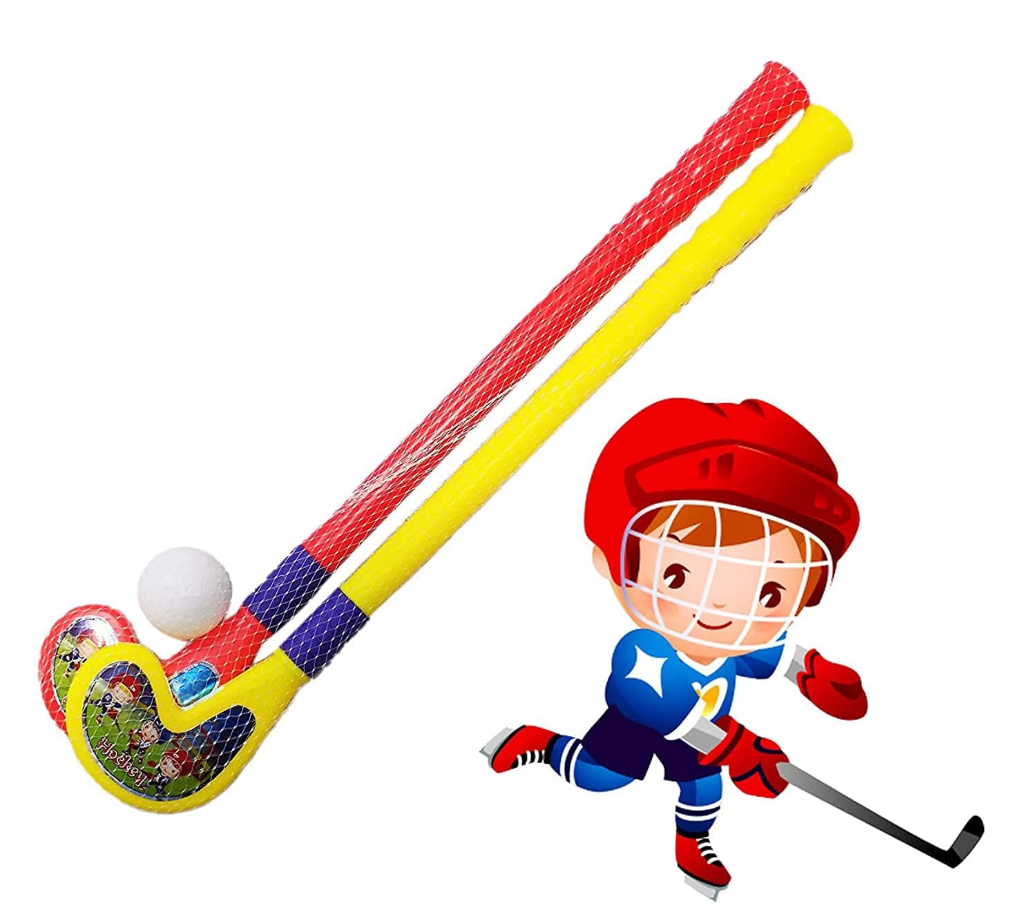 SIYAA Plastic Hockey Sticks with 1 Ball for Kids (Multicolor, Pack of 1) Set of 2 Pcs