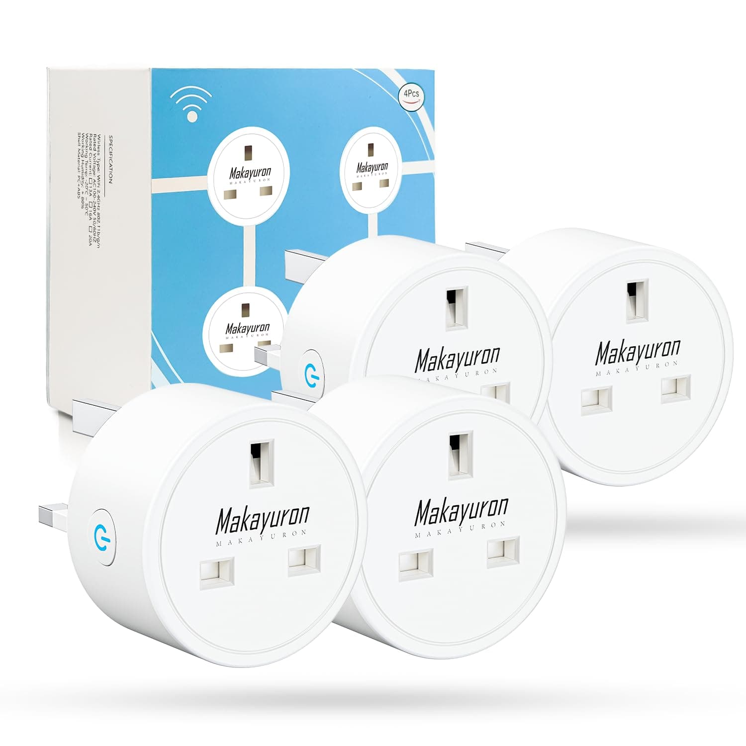 Smart Plug, Smart Outlet Plug Socket Compatible with Alexa and Google Home, WiFi Plug Socket With Remote Control & Voice Control, With Electricity Statistics Timer Function, No Hub Required (4 Pack)