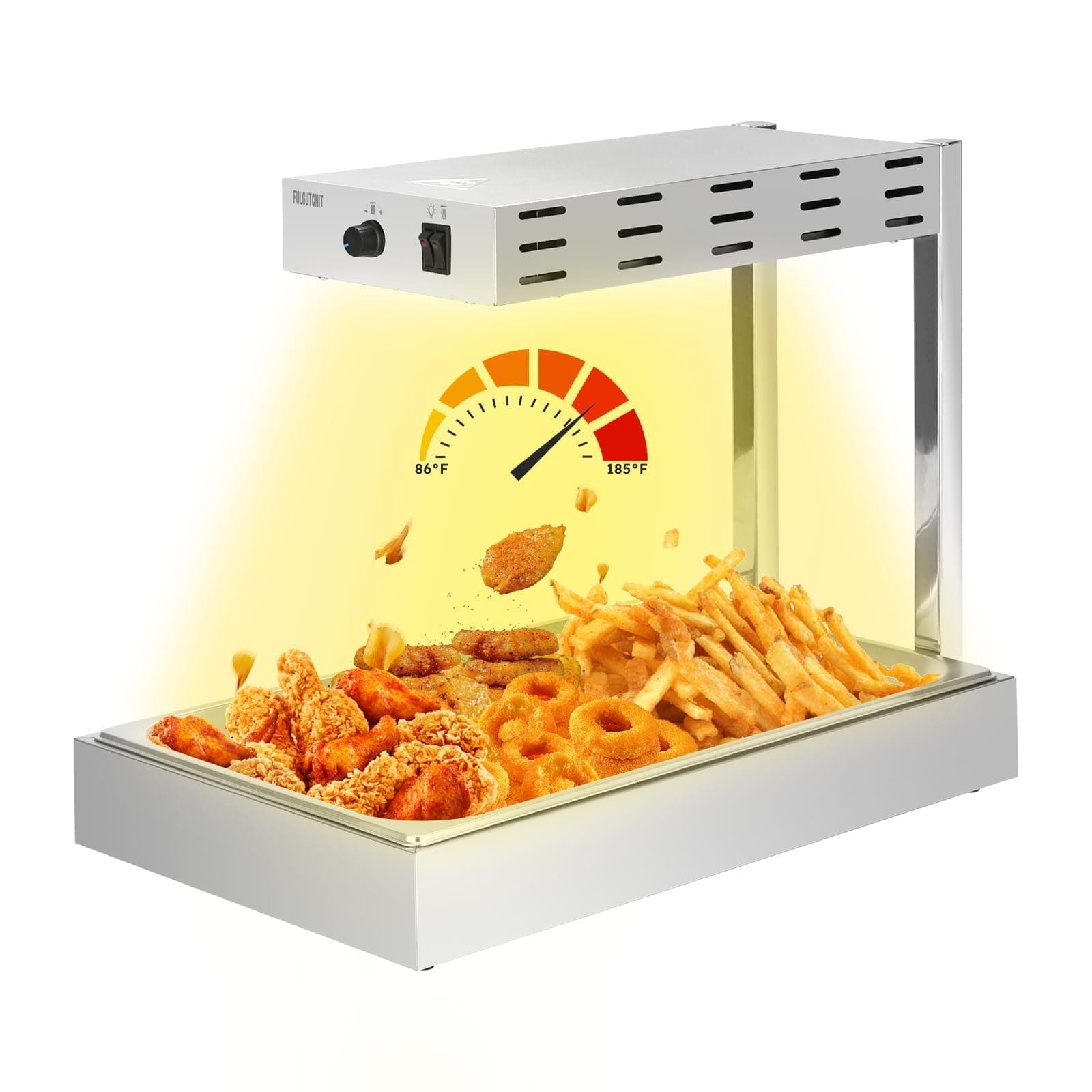 French Fry Warmer, Commercial Heat Light Food Warmer Thermostable Food Heating Lamp for Chips, Stainless Steel Free-Standing Infrared Heating Dump Station