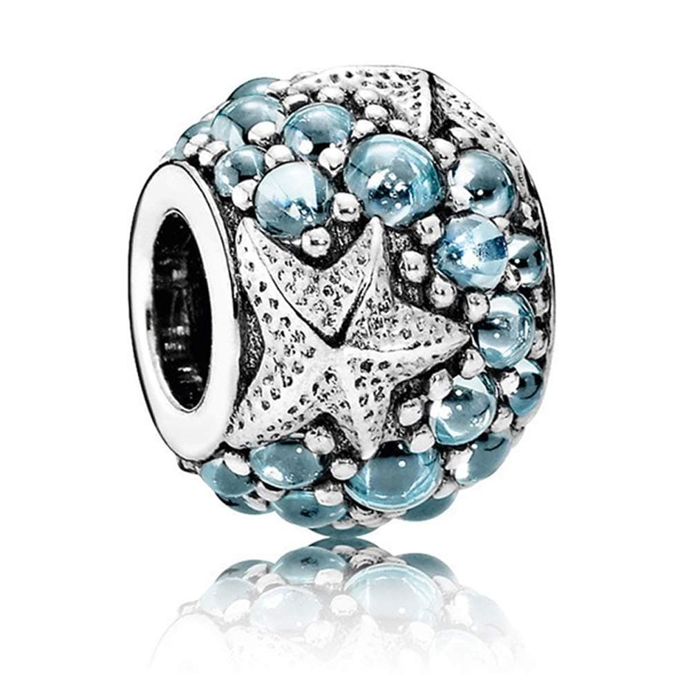 CHICBUY 2016 European Fashion 925 Silver Summer Blue Oceanic Starfish Charms with Cubic Zirconia DIY Beads Fits for Pandora Bracelets Charm Jewelry