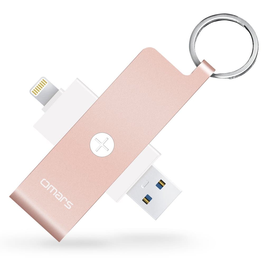 Omars iPhone Memory Card Reader, USB OTG Adapter with Lightning Connector Compatible with Apple iPhone iPad iPod with External Storage Micro SD Card Reader (SD Card not Included) - Rose Gold