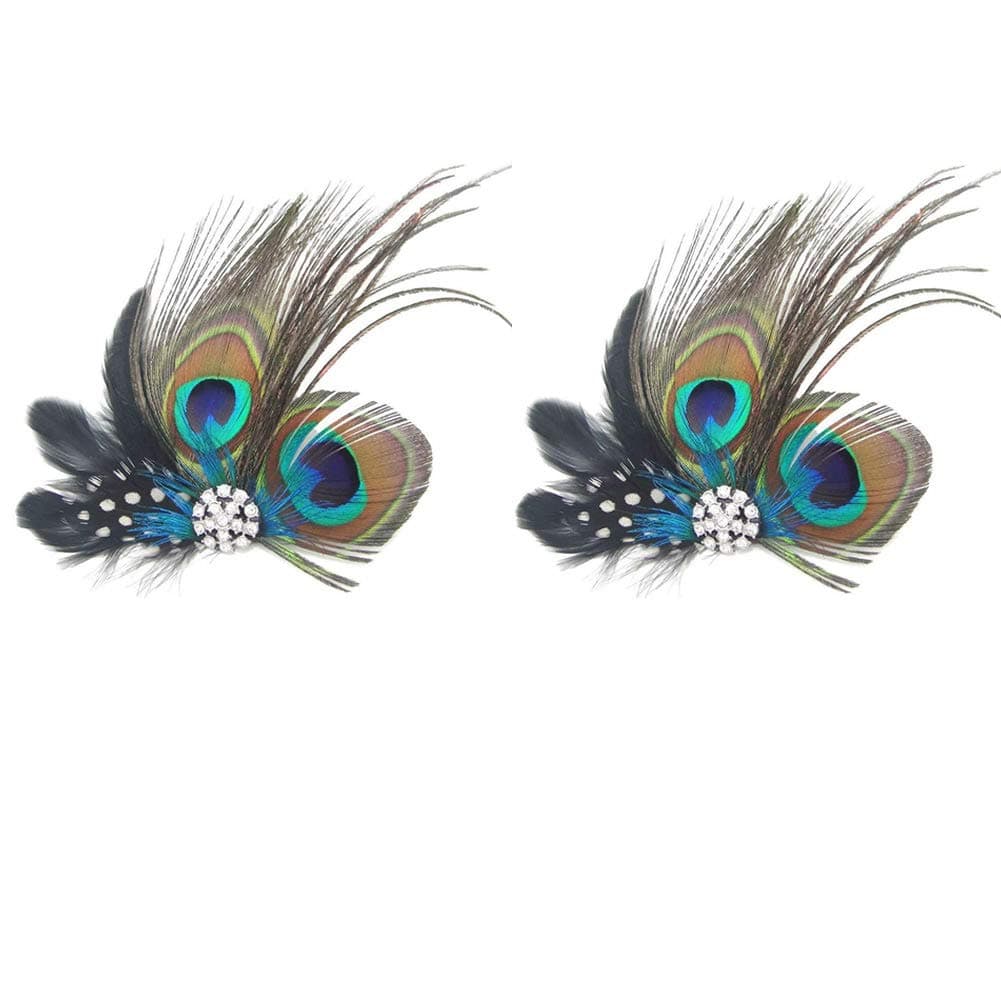 2pcs Fashion Peacock Feather Hair Clip Hair Pins Evening Dress Headdress Wedding Feather Fascinator for Women and Girls
