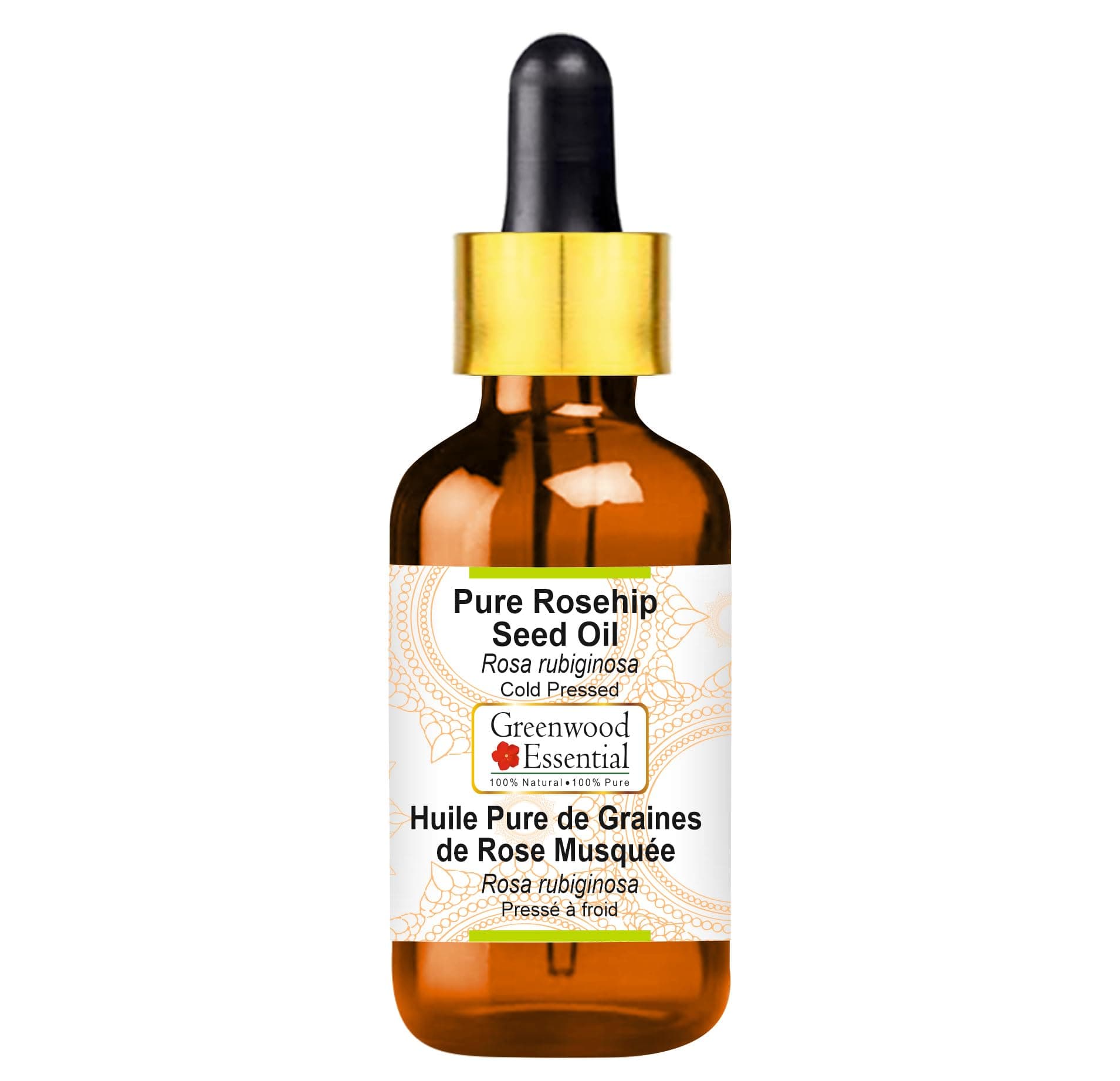 Greenwood Essential Pure Rosehip Seed Oil (Rosa rubiginosa) with Glass Dropper Cold Pressed 5ml (0.16oz)