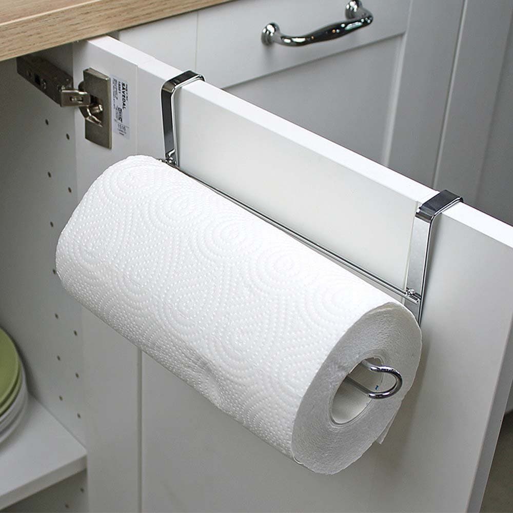 Stainless Steel Kitchen Paper Hanger, Under Cabinet Roll Towel Holder Tissue Hanger Organizer Rack for Kitchen Over Door
