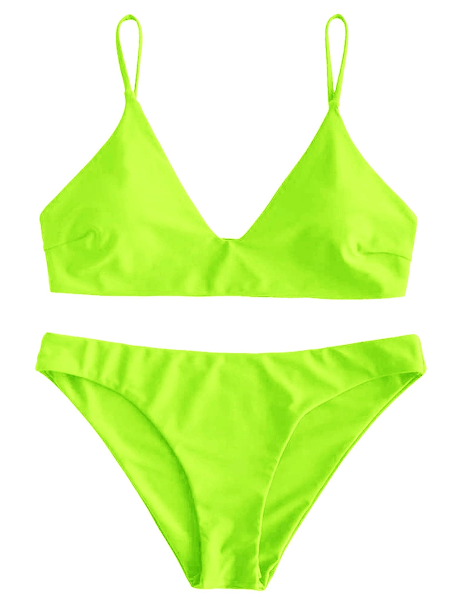 Women's Solid Spaghetti Strap Bralette Bikini Set Two Piece Swimsuit