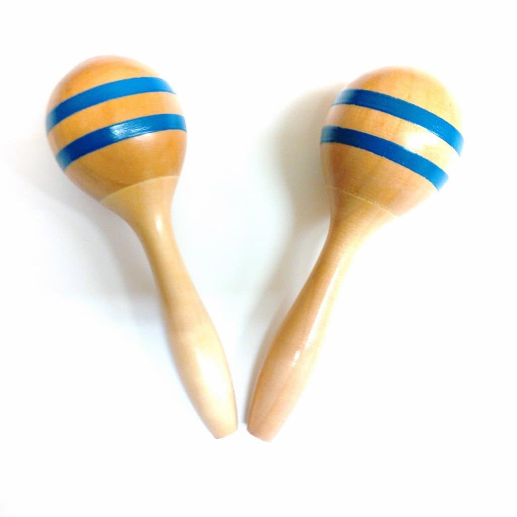 WOODEN MARACAS - BLUE STRIPE