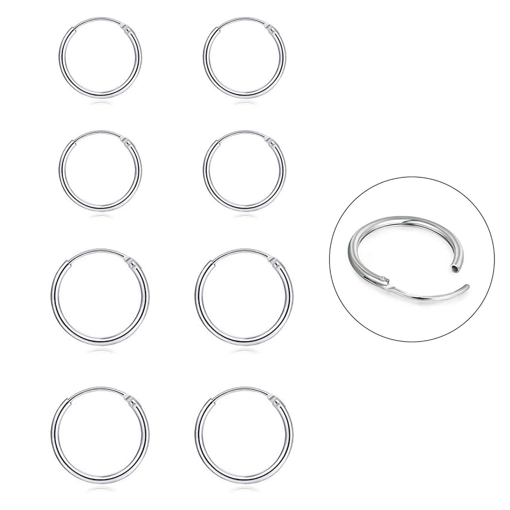 Silver Hoop Earrings- Cartilage Earring Small Hoop Earrings for Women Men,4 Pairs of Hypoallergenic 925 Sterling Silver Tragus Earrings