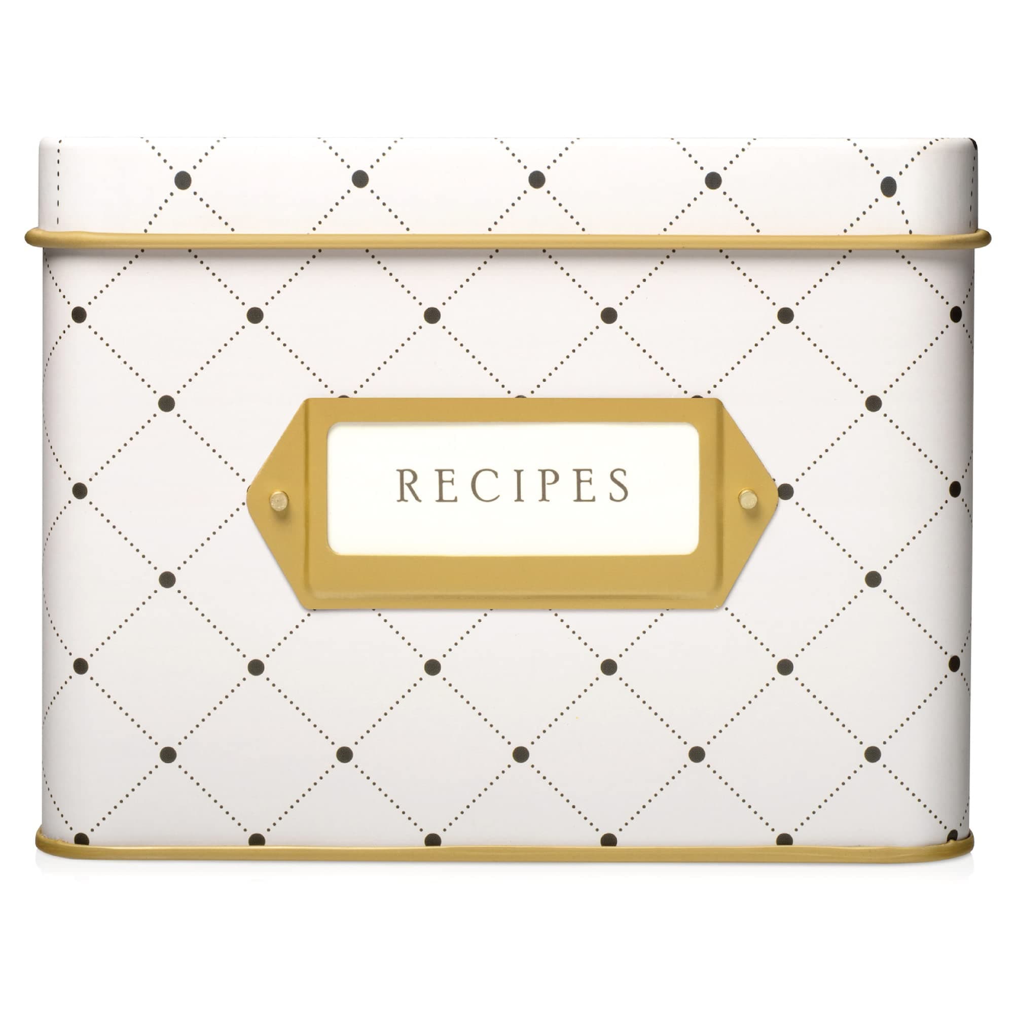 Jot & Mark Decorative Recipe Tin Box for Recipe Cards, Greeting Card Holder | Holds Hundreds of 4” x 6” Cards