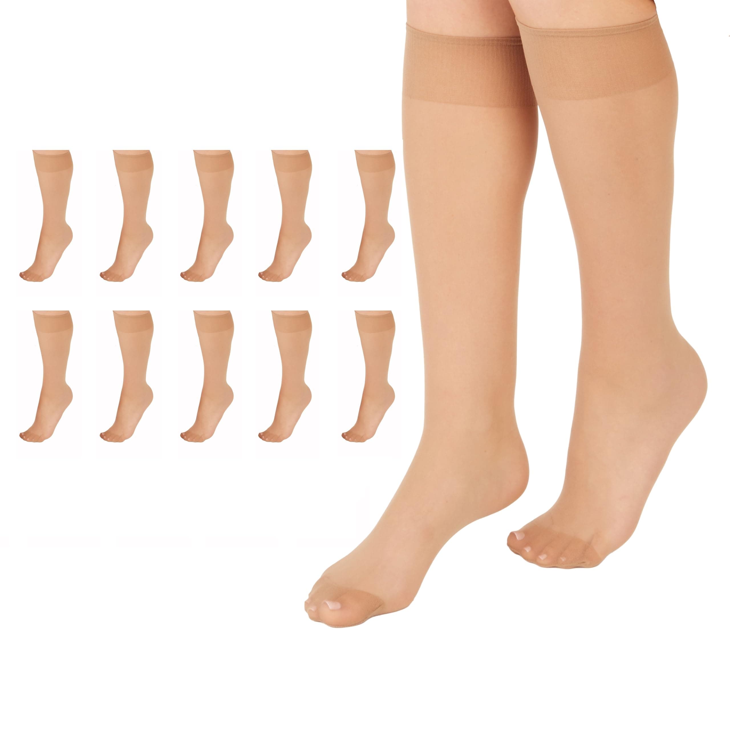 womens Everyday Women's Nylon Thigh Highs Sheer Toe - Multiple Packs Available