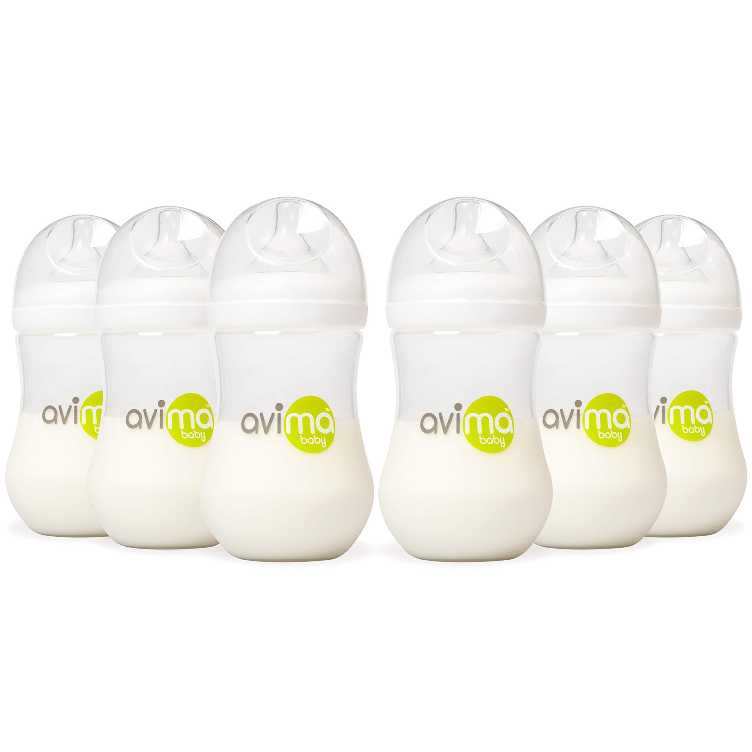 Avima Baby 9 oz Anti Colic Baby Bottles for Breastfed Babies - Medium Flow Nipples, Wide Neck Bottles, BPA Free - 3-6 Months, Stage 2 (Set of 6)