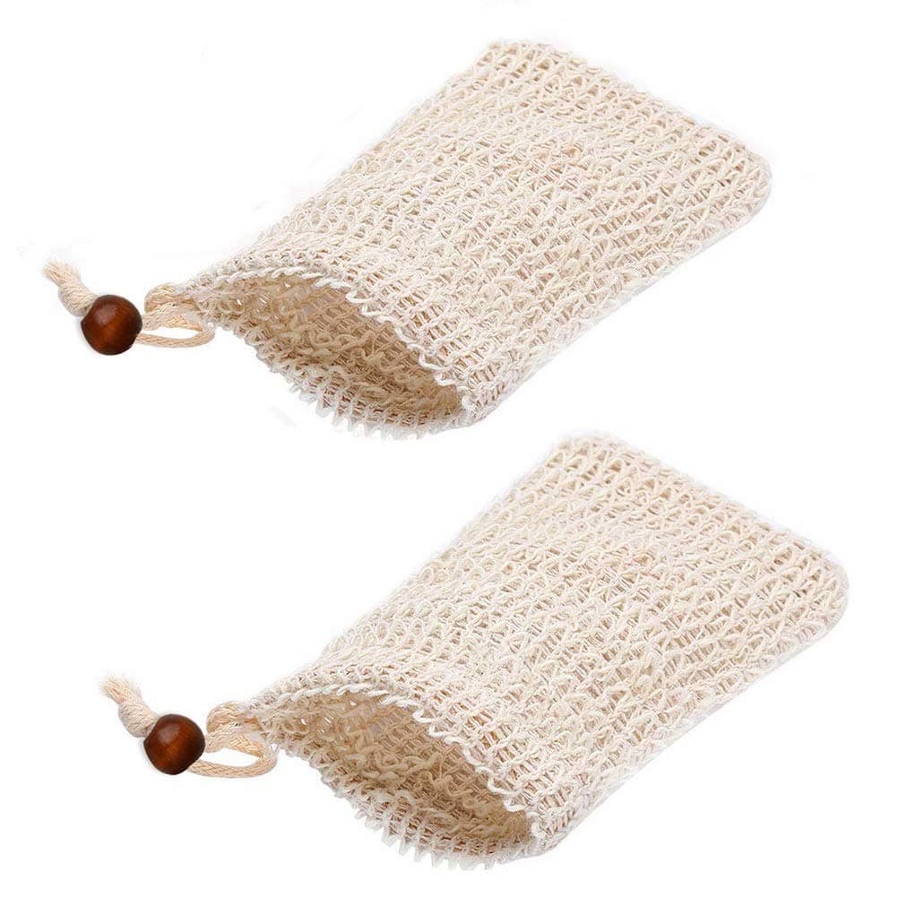 2 pcs Sisal Soap Bag, Natural Organic Soap Bag Exfoliating Soap Saver Pouch with Drawstring for Foaming, Drying Soaps, Exfoliation