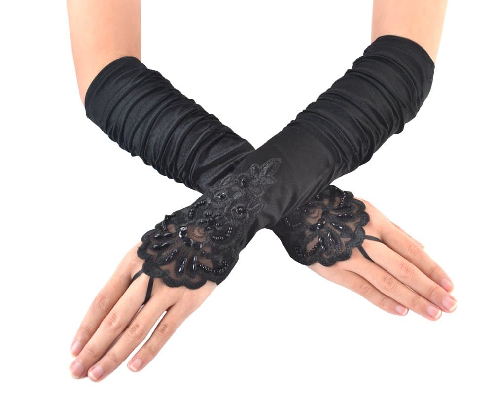 JISEN Women 20s Satin  Formal Bridal Banquet Party Wedding Fingerless gloves